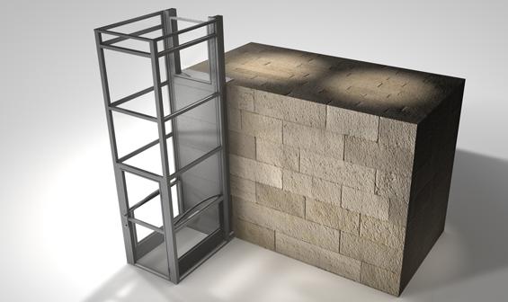 Graphic rendering of Ascension Clarity vertical wheelchair lift